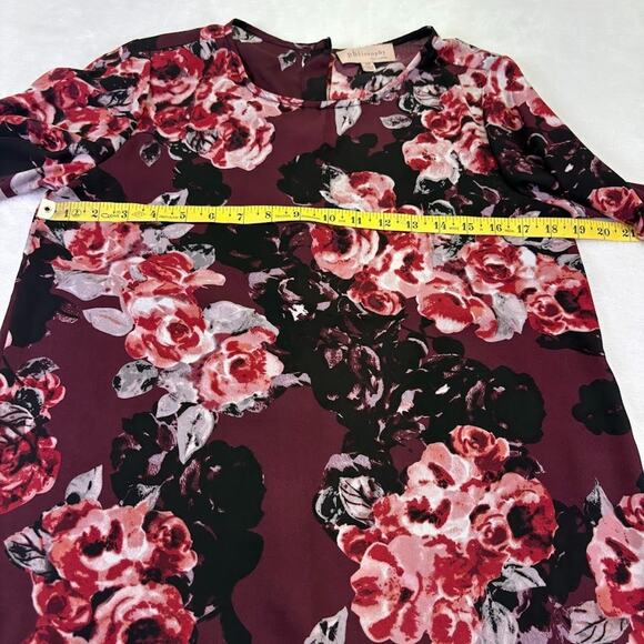 Philosophy Semi Sheer Back Button Detail Floral Long Sleeve Blouse Burgandy XS - Picture 7 of 10